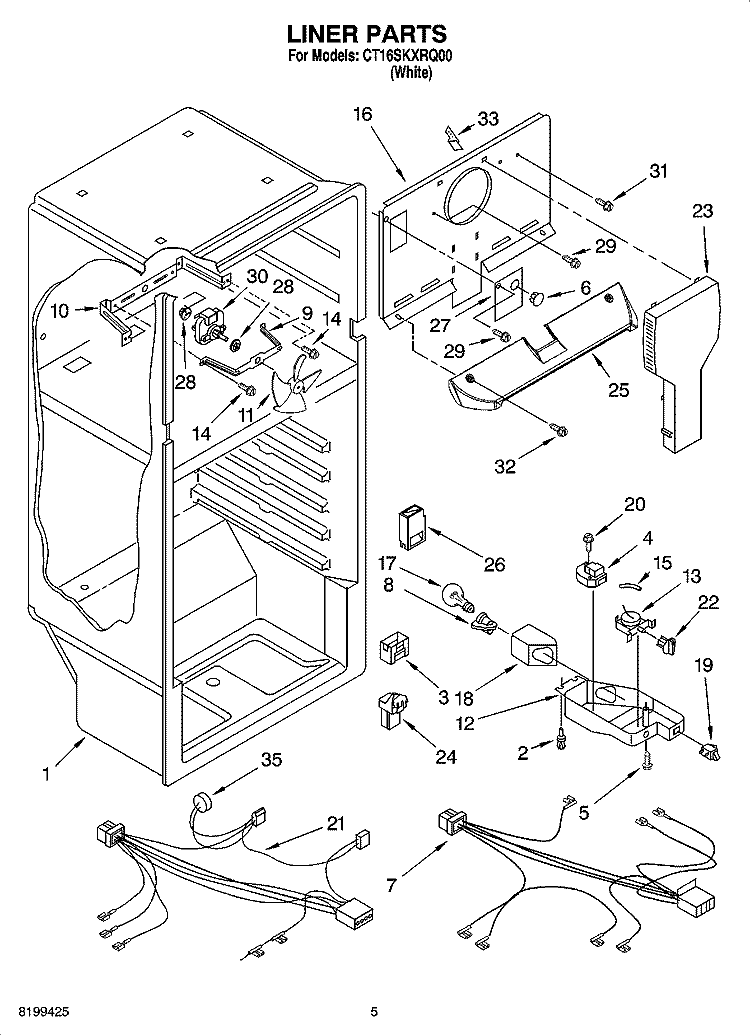 LINER PARTS Diagram and Parts List for CT16SKXRQ00  Whirlpool Refrigerator