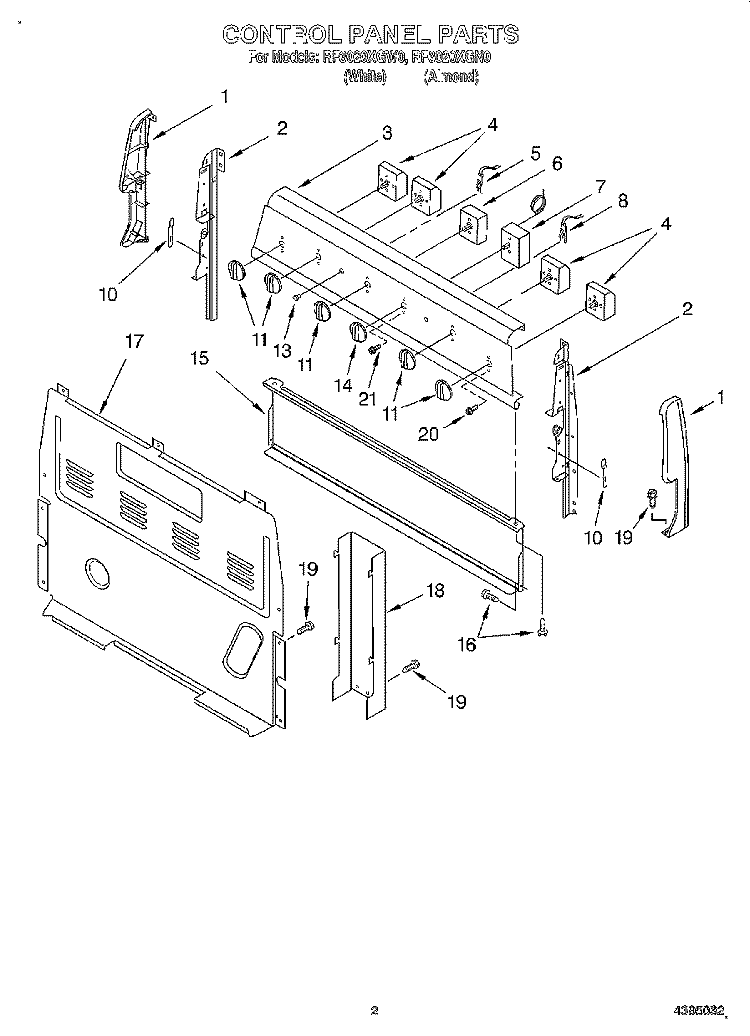 CONTROL PANEL Diagram and Parts List for RF3020XGN0  Whirlpool Range