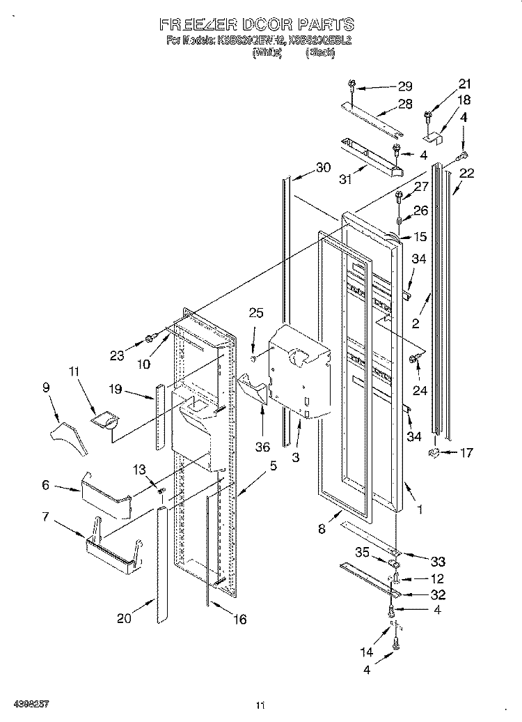 FREEZER DOOR Diagram and Parts List for KSBS20QEWH2  KitchenAid Refrigerator