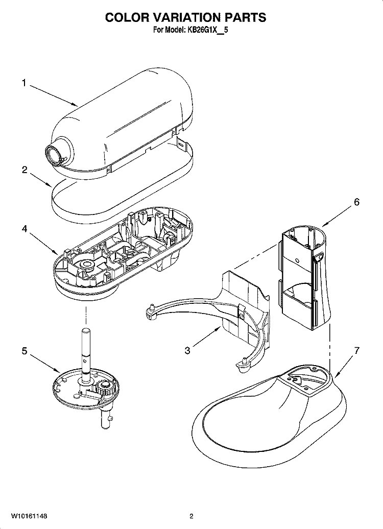 COLOR VARIATION PARTS Diagram and Parts List for KB26G1XER5  KitchenAid Mixer