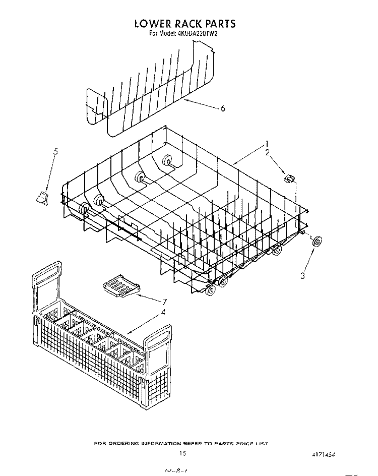 LOWER RACK Diagram and Parts List for 4KUDA220TW2  KitchenAid Dishwasher