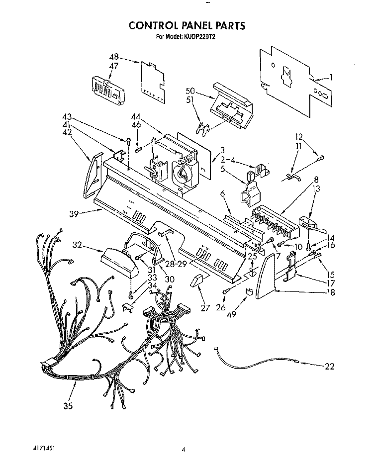 CONTROL PANEL, LIT/OPTIONAL Diagram and Parts List for KUDP220T2  KitchenAid Dishwasher