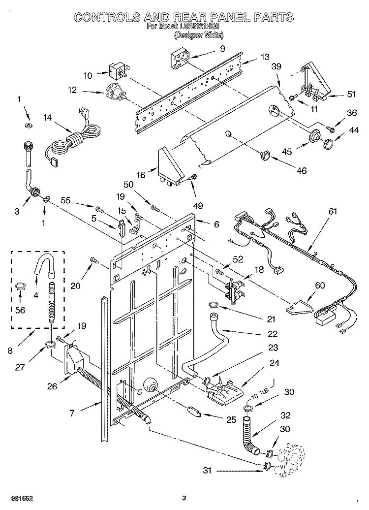 CONTROLS AND REAR PANEL Diagram and Parts List for LSR5121HQ0  Whirlpool Washer
