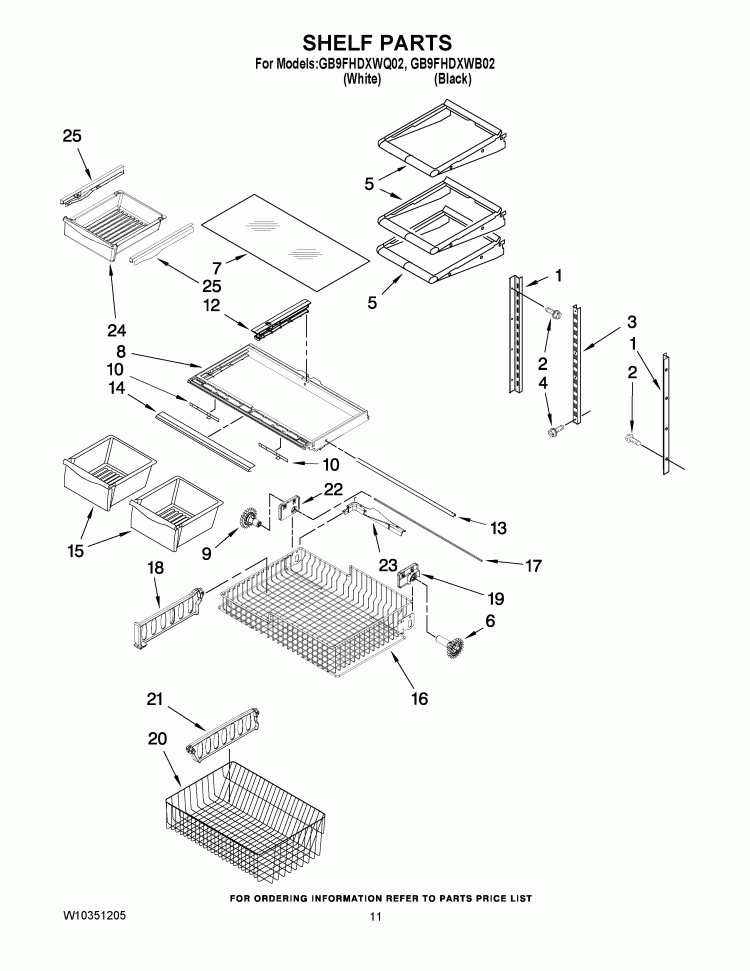 SHELF PARTS Diagram and Parts List for GB9FHDXWQ02  Whirlpool Refrigerator