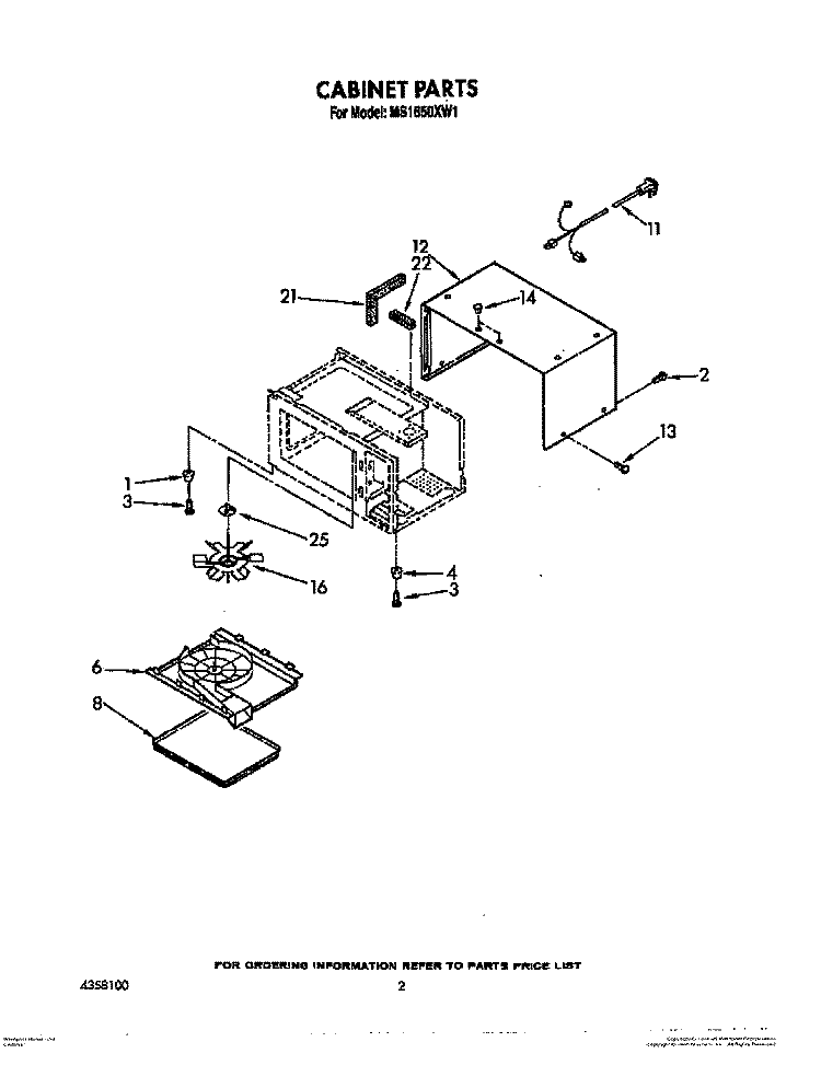 CABINET Diagram and Parts List for MS1650XW1  Whirlpool Microwave