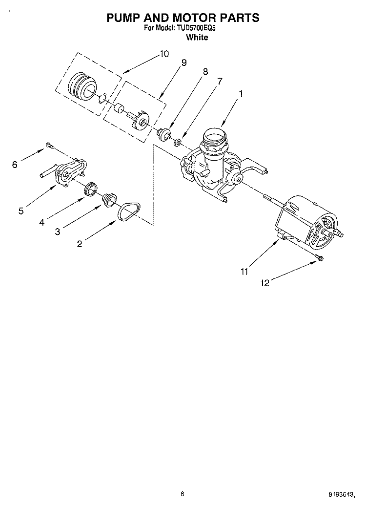 PUMP AND MOTOR Diagram and Parts List for TUD5700EQ5  Estate Dishwasher