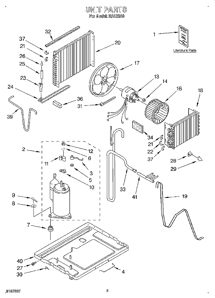 UNIT, LITERATURE Diagram and Parts List for RA123A0  Whirlpool Air Conditioner