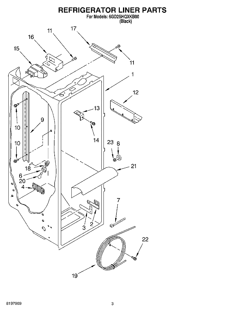 REFRIGERATOR LINER Diagram and Parts List for 6GD2SHQXKB00  Whirlpool Refrigerator