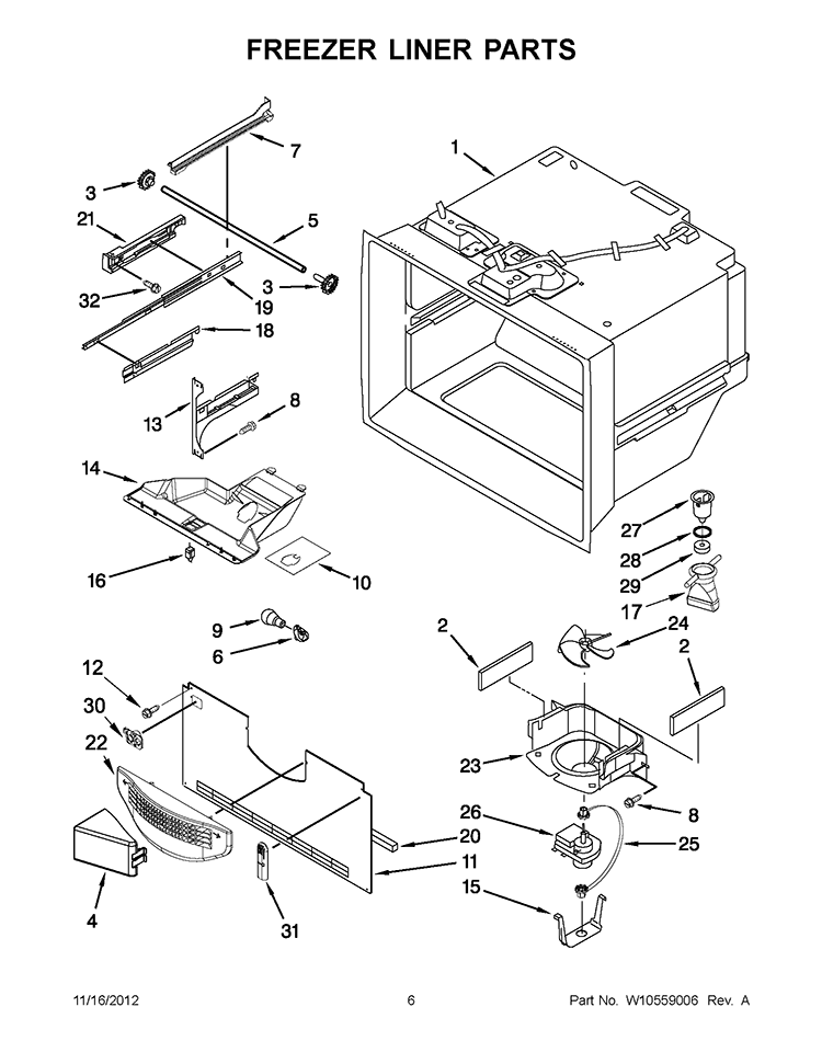 FREEZER LINER PARTS Diagram and Parts List for GB9FHDXWQ06  Whirlpool Refrigerator