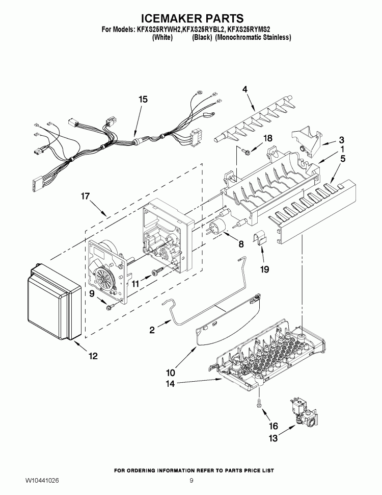 ICEMAKER PARTS Diagram and Parts List for KFXS25RYBL2  KitchenAid Refrigerator