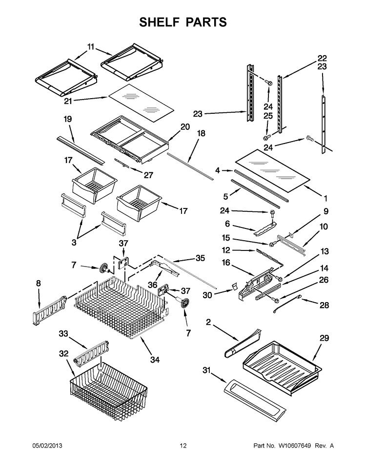 SHELF PARTS Diagram and Parts List for 5KRFX9000M00  KitchenAid Refrigerator
