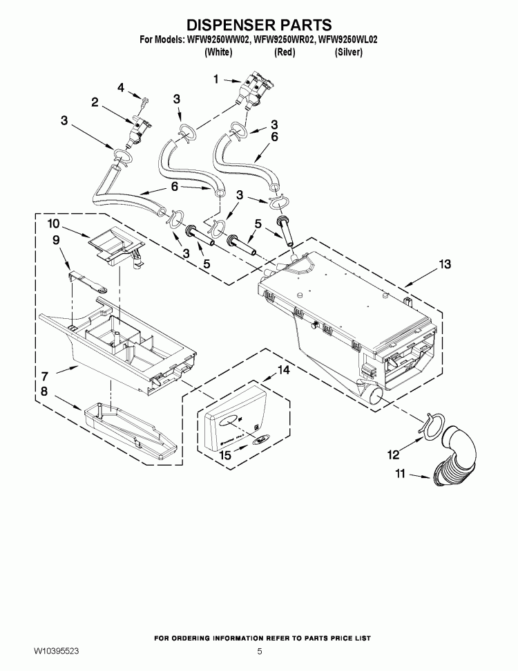DISPENSER PARTS Diagram and Parts List for WFW9250WL02  Whirlpool Washer