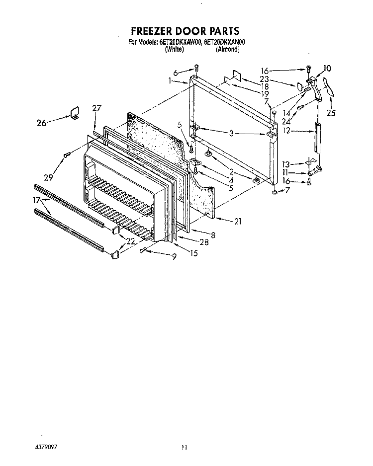 FREEZER DOOR Diagram and Parts List for 6ET20DKXAW00  Whirlpool Refrigerator