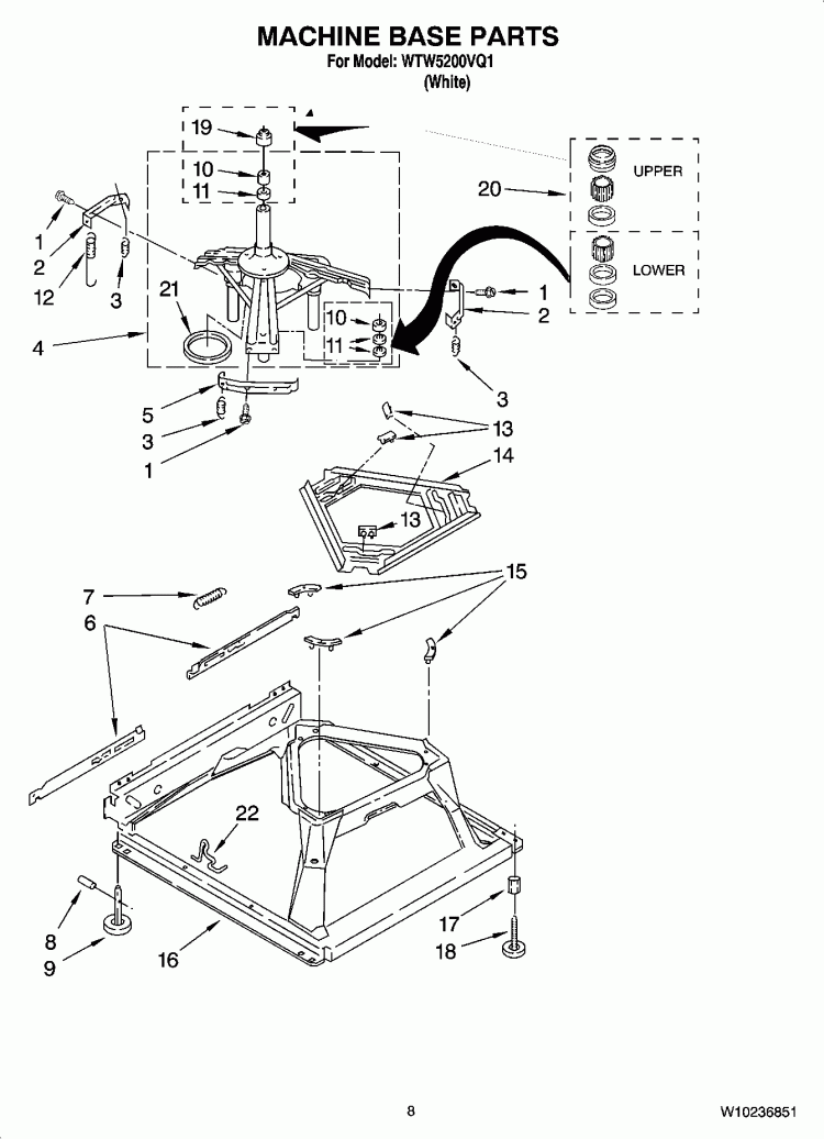 MACHINE BASE PARTS Diagram and Parts List for WTW5200VQ1  Whirlpool Washer
