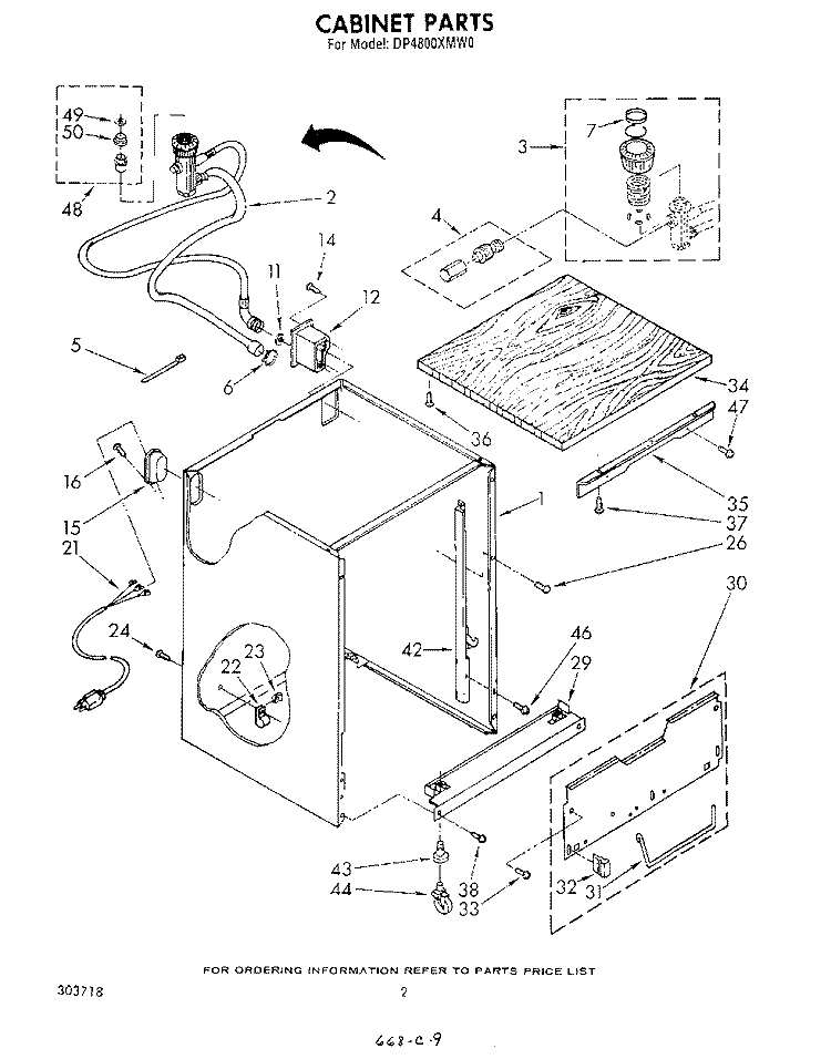 CABINET Diagram and Parts List for DP4800XMW0  Whirlpool Dishwasher