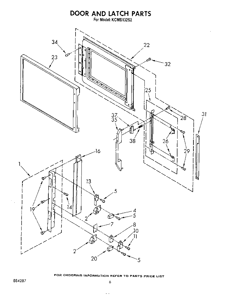 DOOR AND LATCH , LITERATURE AND OPTIONAL Diagram and Parts List for KCMS132S2  KitchenAid Microwave