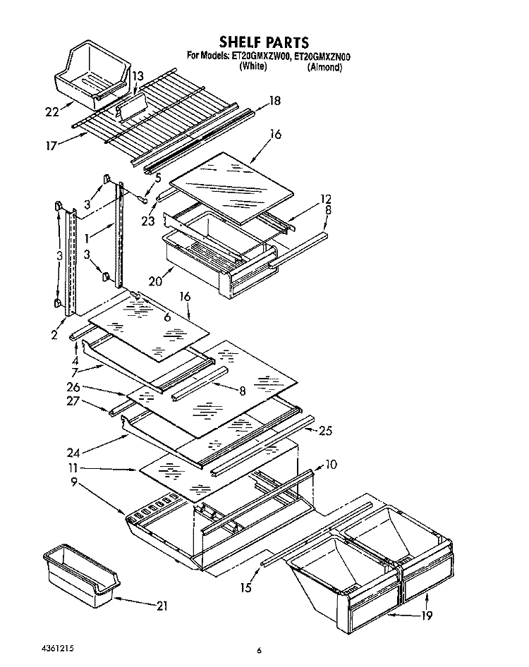 SHELF Diagram and Parts List for ET20GMXZN00  Whirlpool Refrigerator