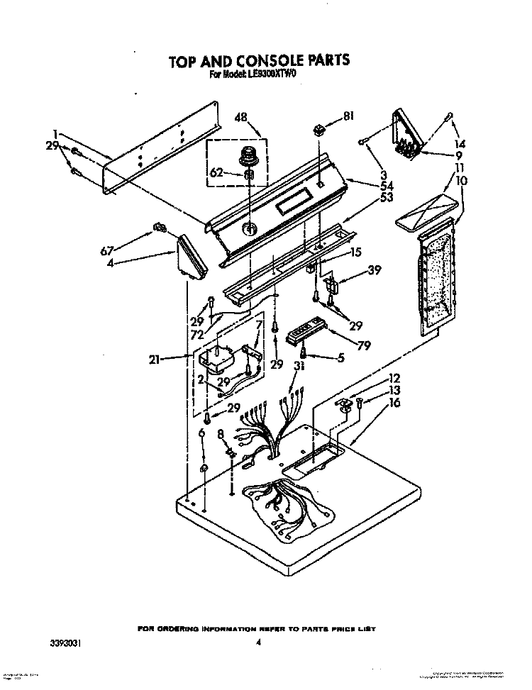TOP AND CONSOLE PARTS Diagram and Parts List for LE9300XTW0  Whirlpool Dryer