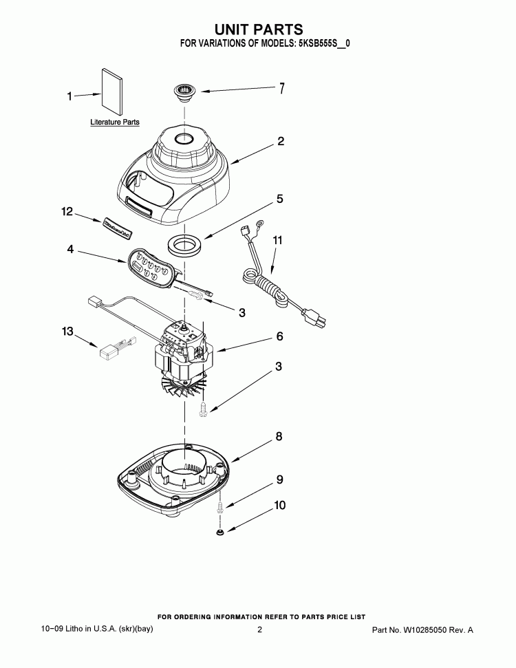 UNIT PARTS Diagram and Parts List for 5KSB555SER0  KitchenAid Blender
