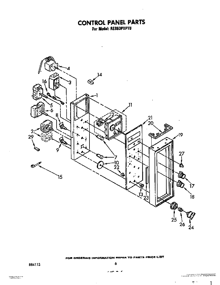 CONTROL PANEL Diagram and Parts List for RE963PXPT0  Whirlpool Range