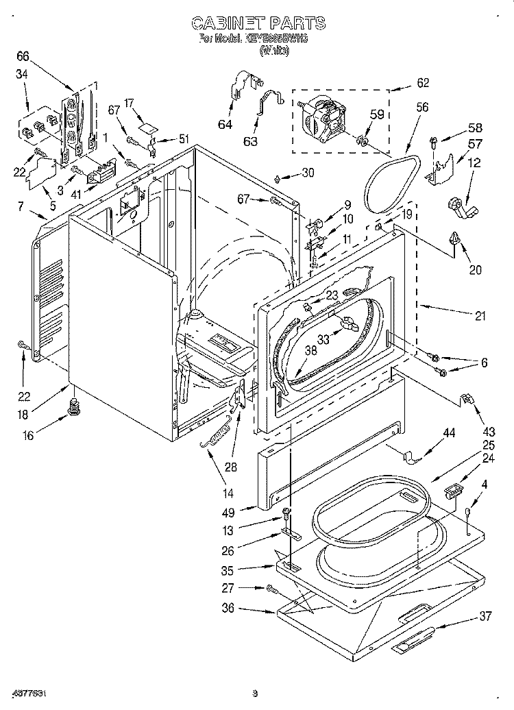 SECTION Diagram and Parts List for KEYE665BWH3  KitchenAid Dryer