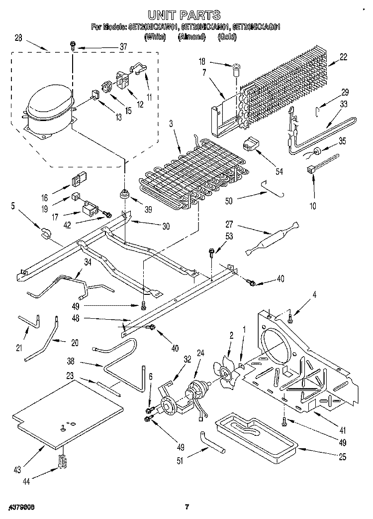 UNIT Diagram and Parts List for 8ET20NKXAN01  Whirlpool Refrigerator