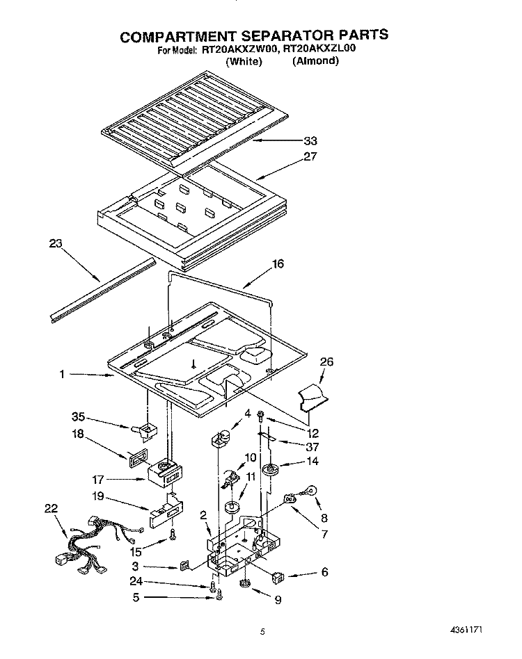 COMPARTMENT SEPARATOR Diagram and Parts List for RT20AKXZW00  Roper Refrigerator