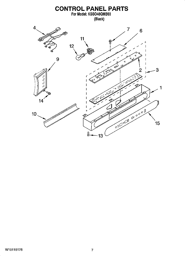 CONTROL PANEL PARTS Diagram and Parts List for KSSO48QMB03  KitchenAid Refrigerator