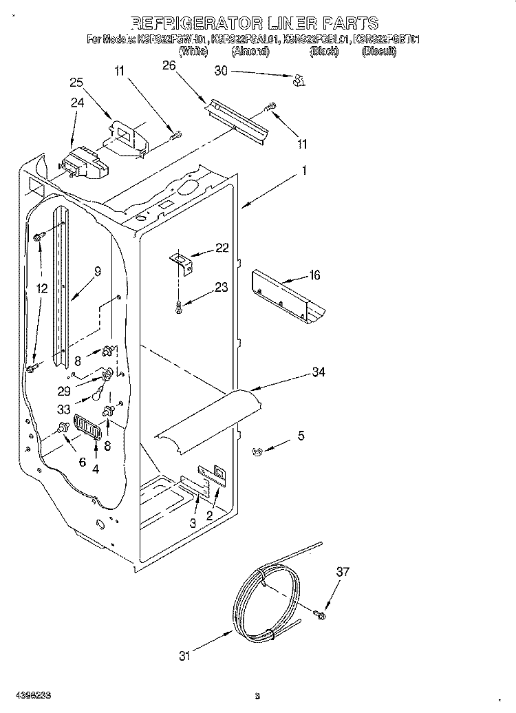 REFRIGERATOR LINER Diagram and Parts List for KSRS22FGWH01  KitchenAid Refrigerator