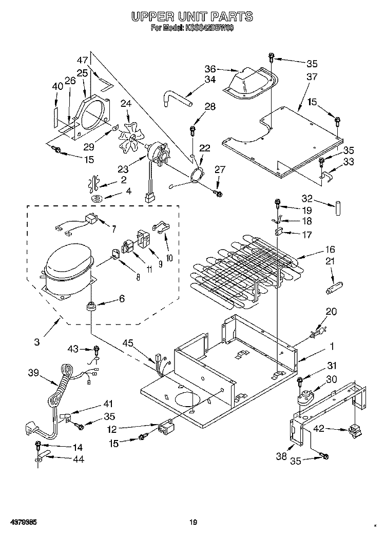 UPPER UNIT Diagram and Parts List for KSSS42DBW00  KitchenAid Refrigerator