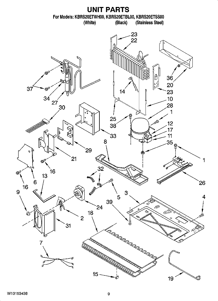UNIT PARTS Diagram and Parts List for KBRS20ETBL00  KitchenAid Refrigerator