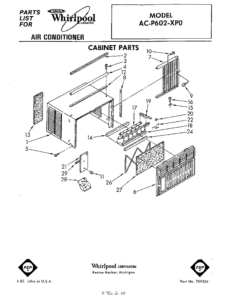 CABINET Diagram and Parts List for ACP602XP0  Whirlpool Air Conditioner