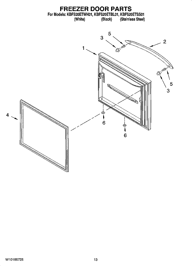 FREEZER DOOR PARTS Diagram and Parts List for KBFS20ETWH01  KitchenAid Refrigerator