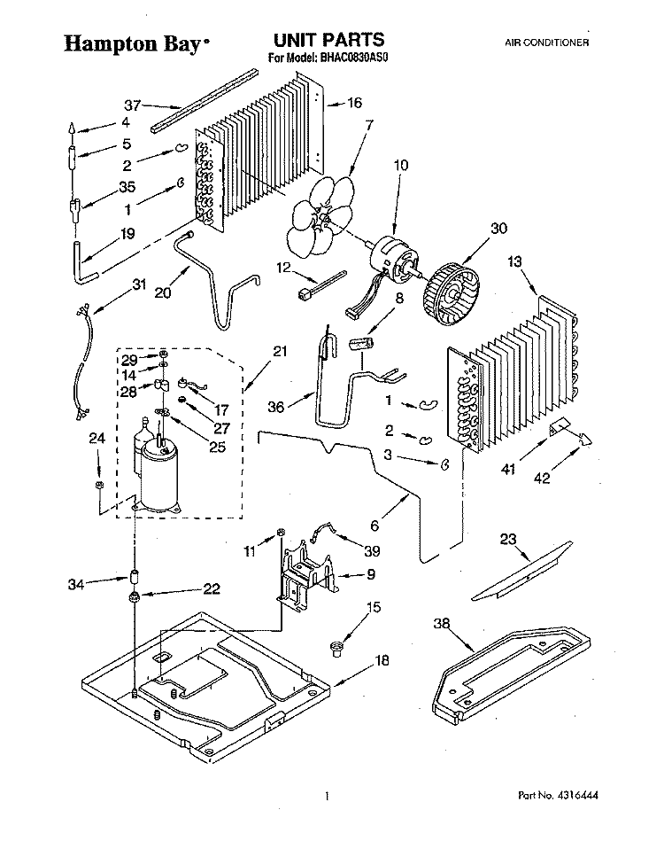 UNIT, LITERATURE Diagram and Parts List for BHAC0830AS0  Whirlpool Air Conditioner