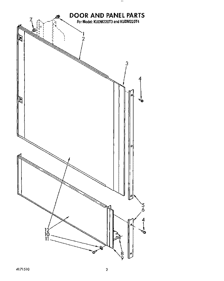 DOOR AND PANEL Diagram and Parts List for KUDM220T3  KitchenAid Dishwasher