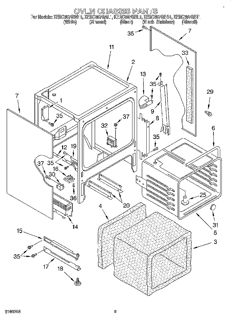 OVEN CHASSIS Diagram and Parts List for KERC607GAL1  KitchenAid Range