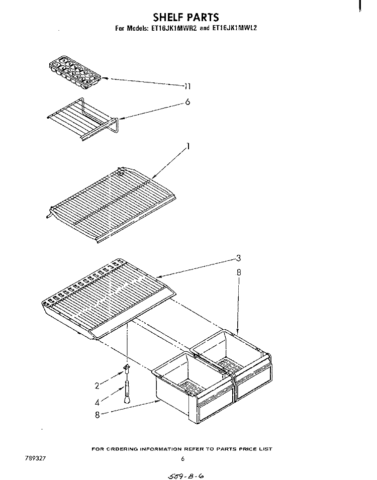 SHELF Diagram and Parts List for ET16JK1MWR2  Whirlpool Refrigerator