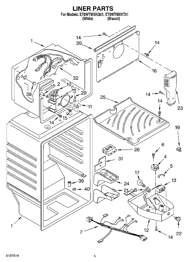 LINER Diagram and Parts List for ET8WTMXKT01  Whirlpool Refrigerator