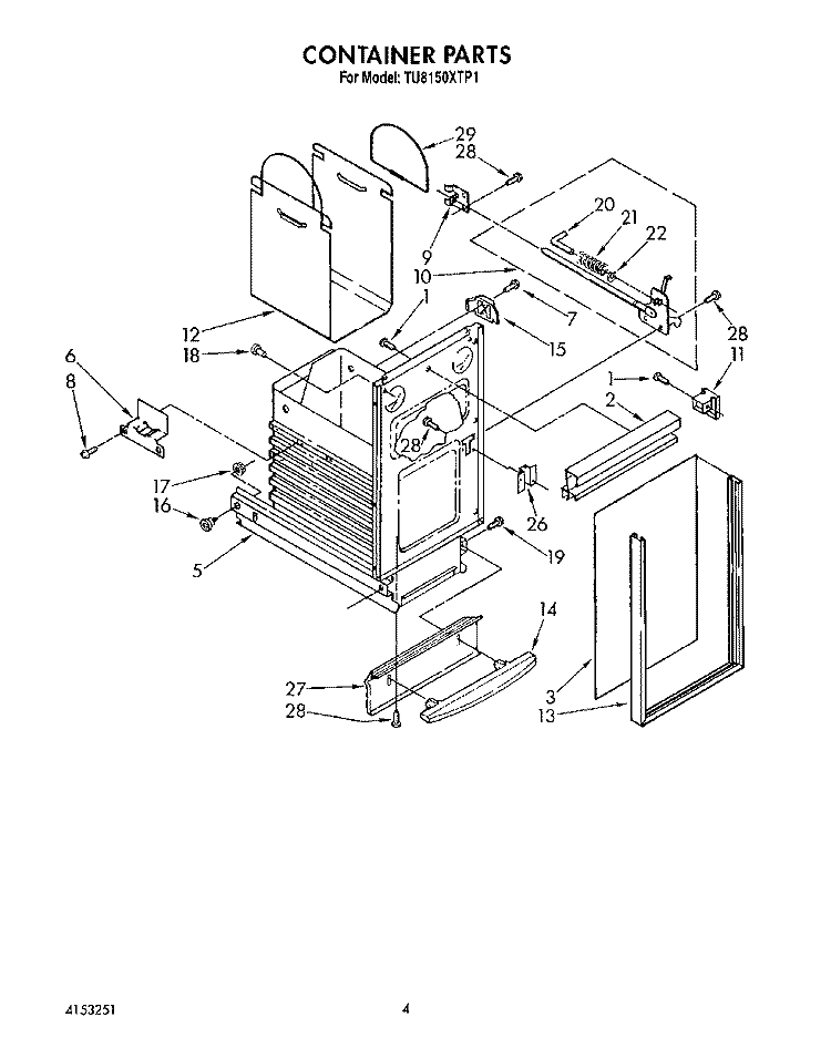 CONTAINER Diagram and Parts List for TU8150XTP1  Whirlpool Trash Compactor