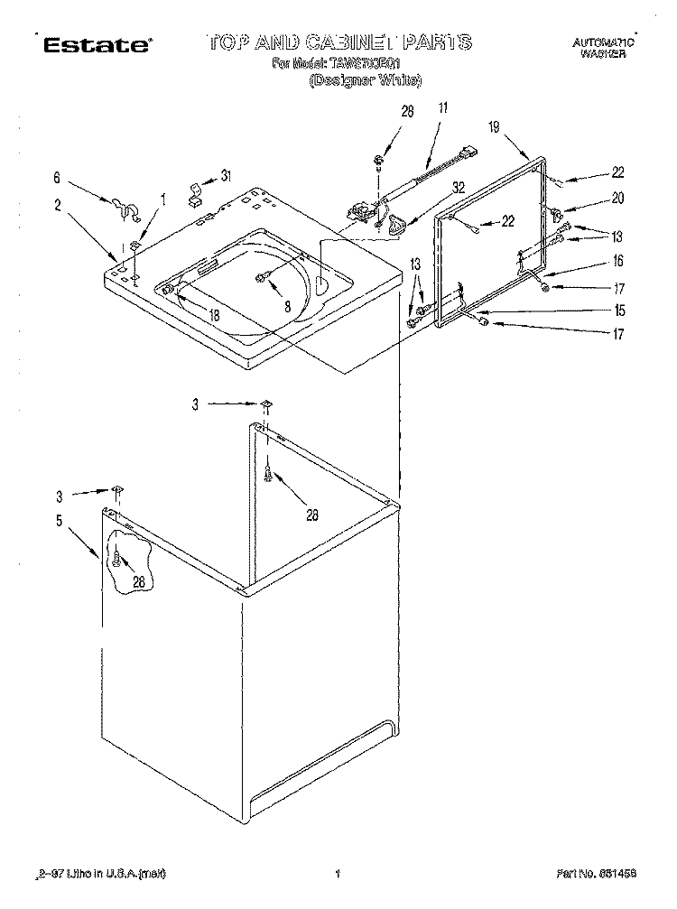 TOP AND CABINET Diagram and Parts List for TAWS700EQ1  Estate Washer