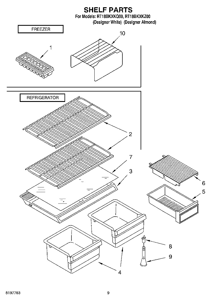 SHELF, OPTIONAL Diagram and Parts List for RT18BKXKQ00  Roper Refrigerator