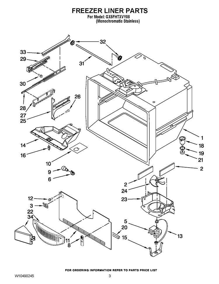 FREEZER LINER PARTS Diagram and Parts List for GX5FHTXVY08  Whirlpool Refrigerator