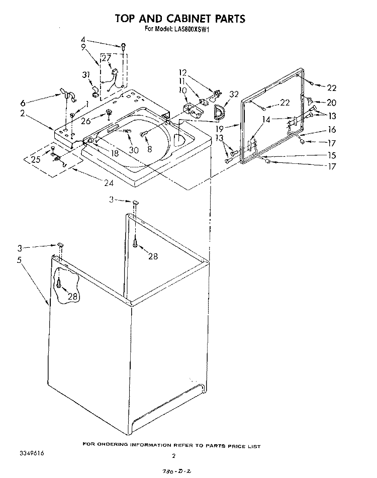 TOP AND CABINET , LITERATURE AND OPTIONAL Diagram and Parts List for LA5800XSW1  Whirlpool Washer