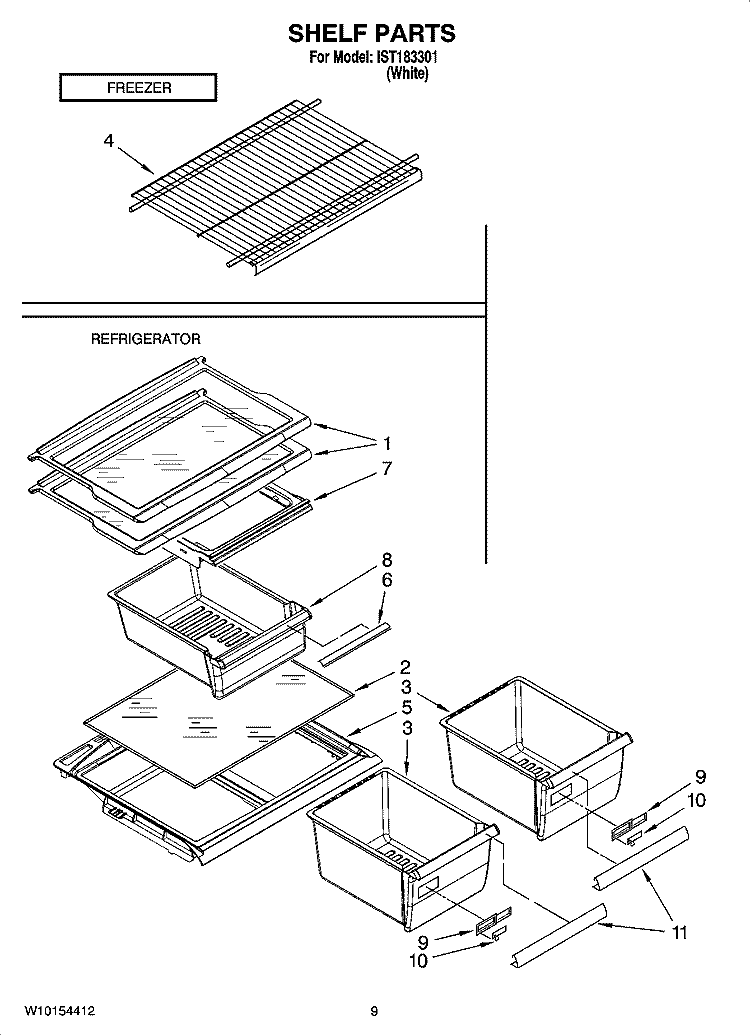 SHELF PARTS, OPTIONAL PARTS Diagram and Parts List for IST183301  Inglis Refrigerator