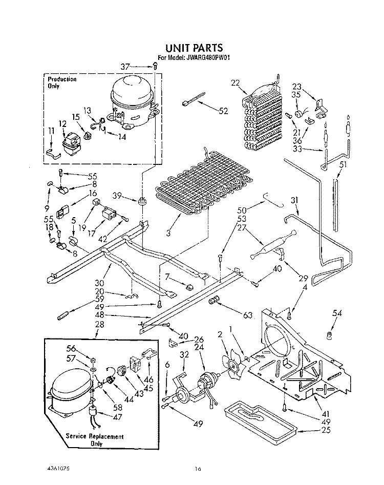 UNIT Diagram and Parts List for JWARG480PW01  Whirlpool Refrigerator