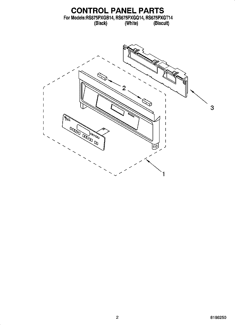 CONTROL PANEL PARTS Diagram and Parts List for RS675PXGB14  Whirlpool Range