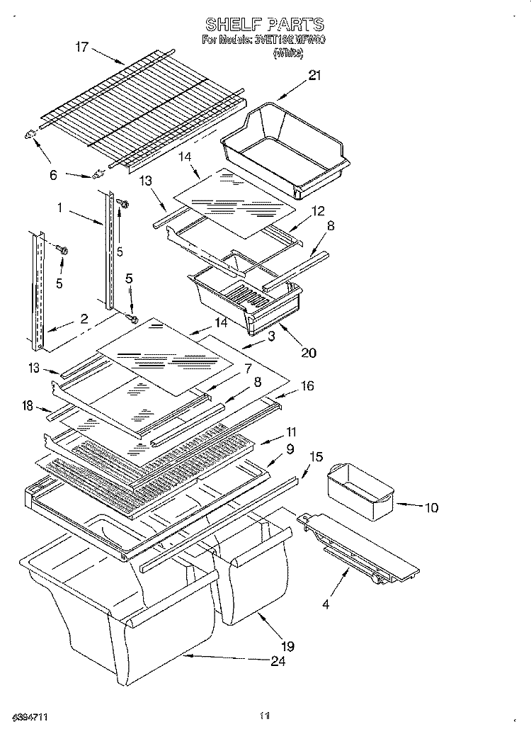 SHELF, LIT/OPTIONAL Diagram and Parts List for 3VET19GMFW00  Whirlpool Refrigerator