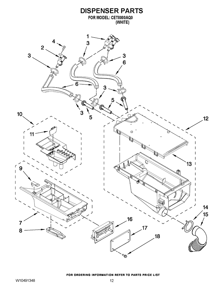 DISPENSER PARTS Diagram and Parts List for CET8000AQ0  Whirlpool Washer Dryer Combo