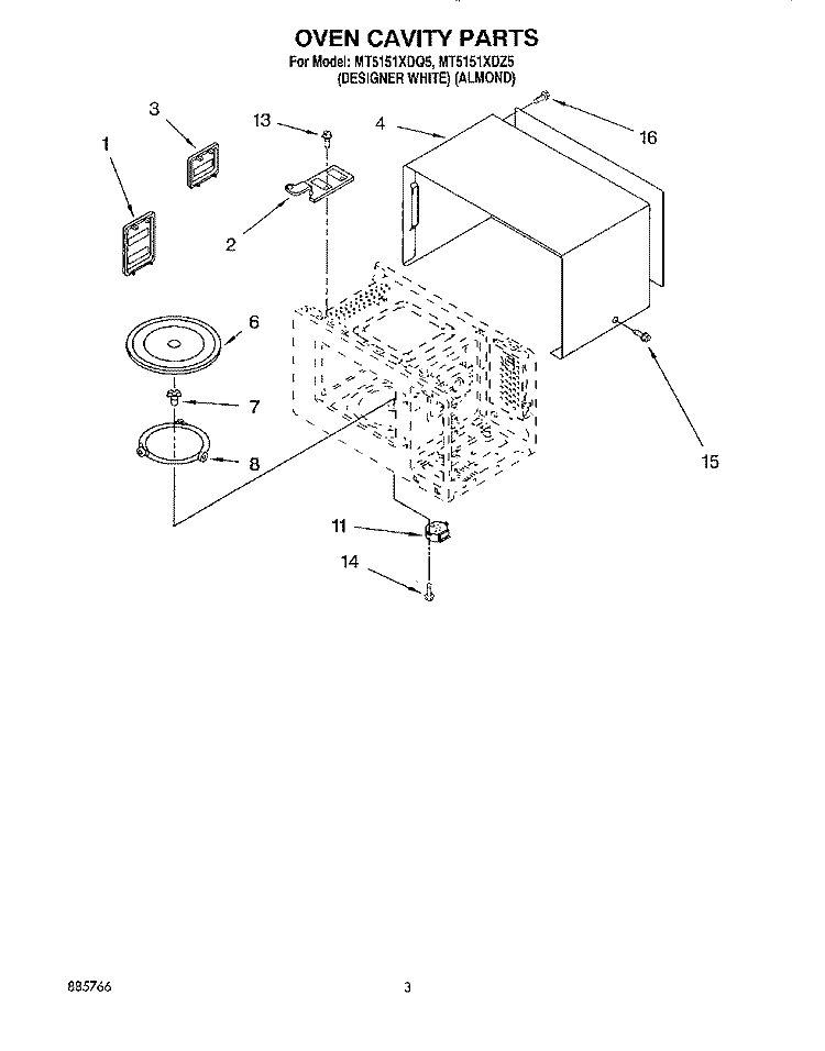 OVEN CAVITY Diagram and Parts List for MT5151XDQ5  Whirlpool Microwave