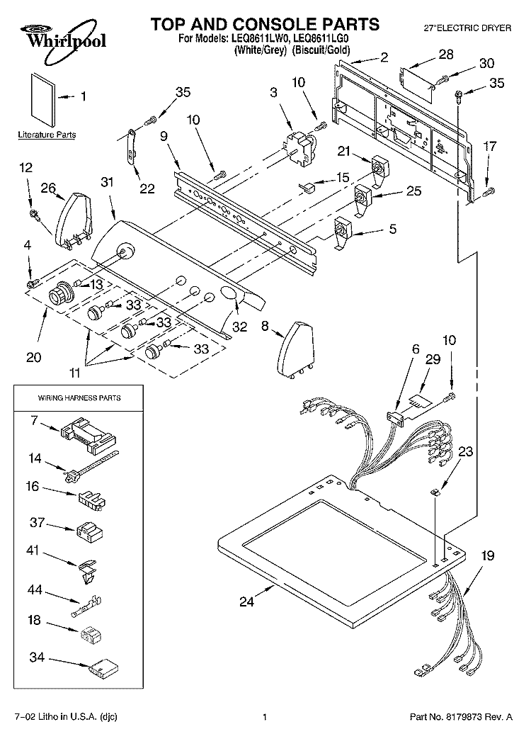 SECTION Diagram and Parts List for LEQ8611LG0  Whirlpool Dryer